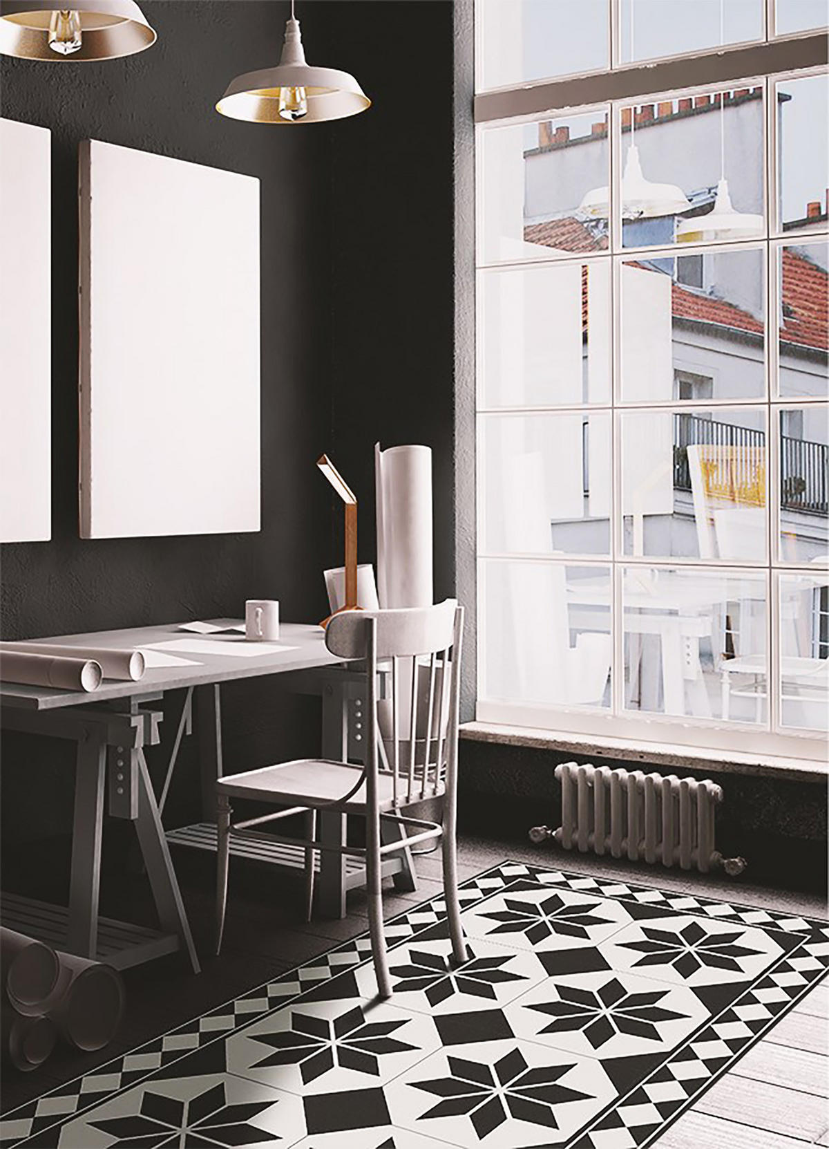 VINYL TEPPICH 150x225 cm Schwarz-weiße Sterne - Weiß, Kunststoff (150/225cm) - TULUP