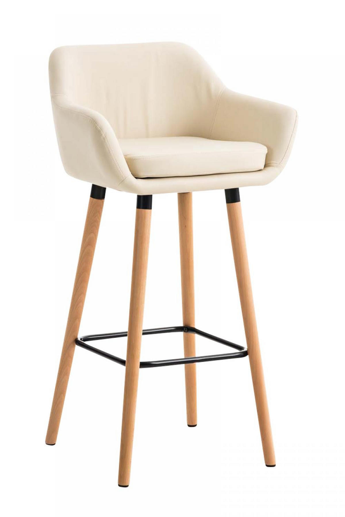 BARHOCKER Lederlook Creme - Eukalyptusholzfarben/Creme, Holz/Textil (55/99/46cm) - CLP