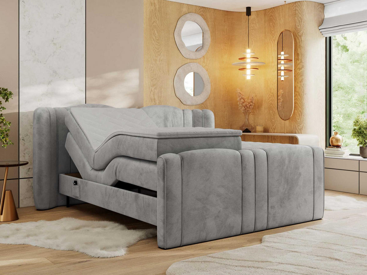 BOXBETT FORTINA 200/200 - Hellgrau Velvet - H4 - Hellgrau, Holz/Textil (200/200cm) - MKS