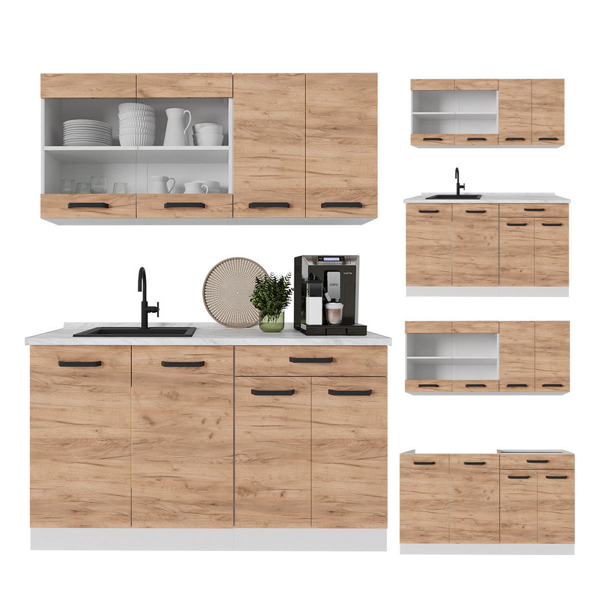 SINGLEKÜCHE R-Line Goldkraft Eiche/Weiß 140 cm ohne Arbeitsplatte - Honigeiche/Eiche Wotan, Holzwerkstoff (140/81.6/46cm) - Vicco