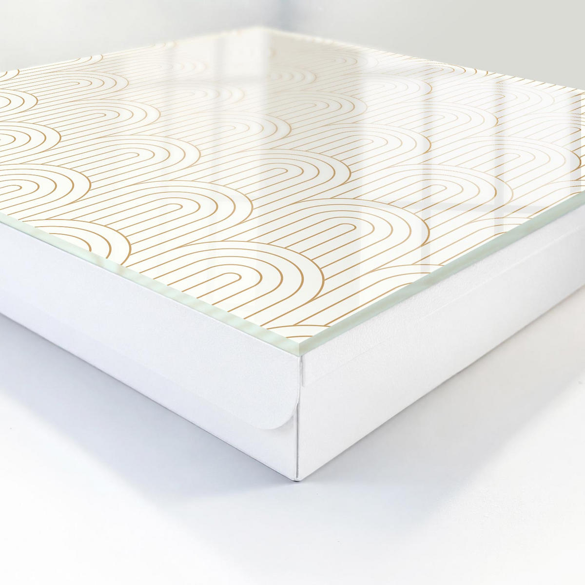 SCHLÜSSELBOX Weiß 30x30 cm – Türöffnung nach rechts - geometrische Bögen - Weiß, Metall (30/30/5cm) - TULUP