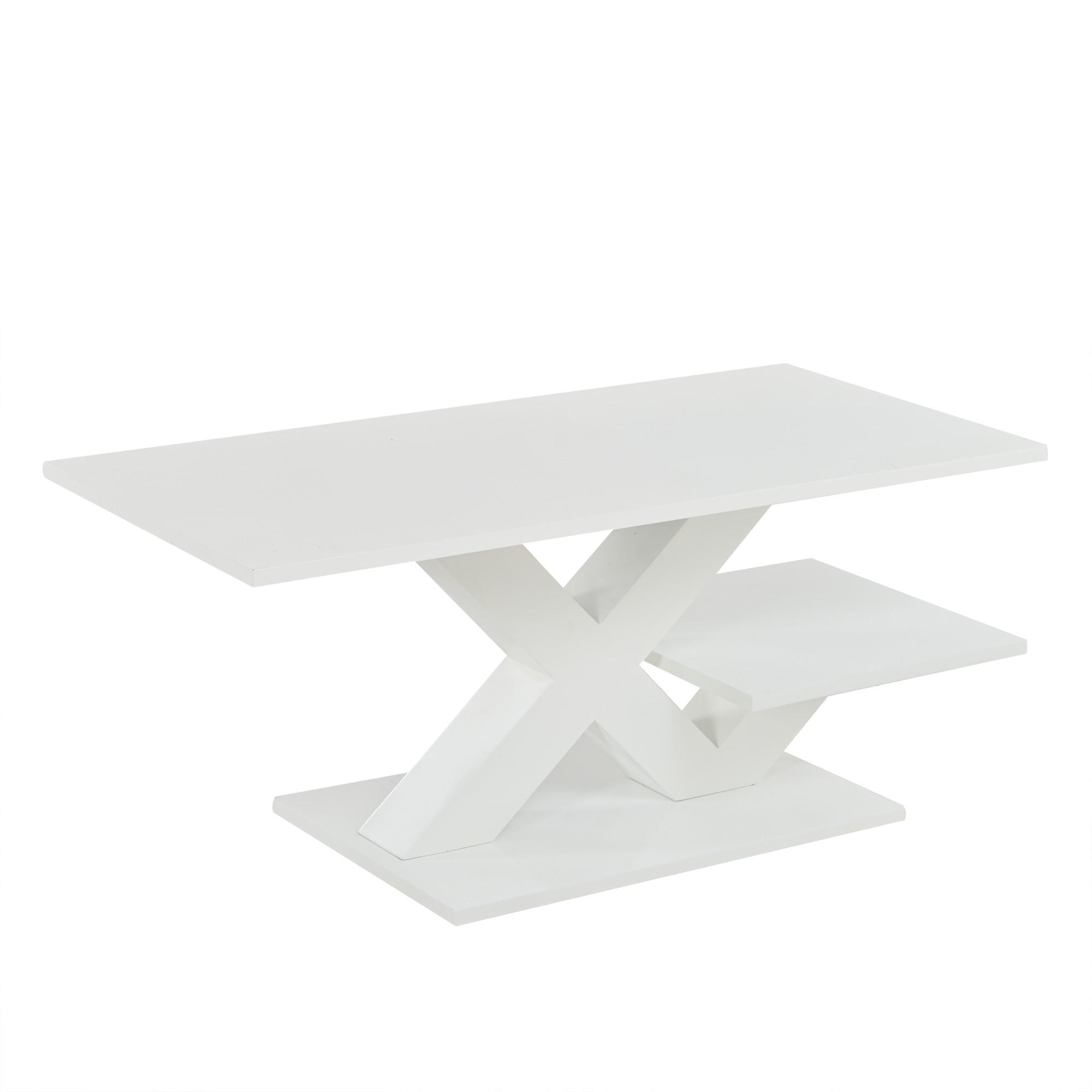 COUCHTISCH DE-37146 mit X-förmigen Beinen und Doppeltischplatte Weiß - Weiß, Holzwerkstoff (100/48/45cm) - ComfortXL