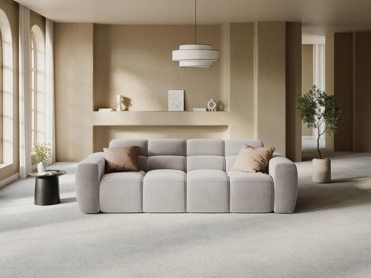 SOFA Lisa aus Samt leichtes beige 4 Sitzplätze - Creme, Textil (256/77/101cm) - Micadoni