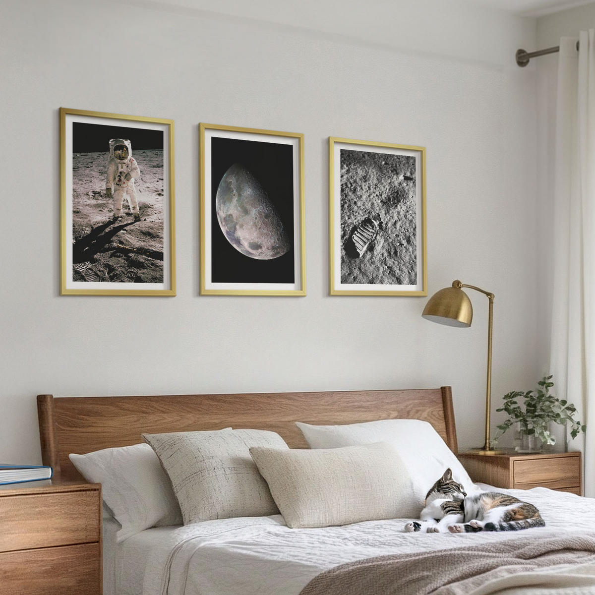 BILDER SET 3er Set - 40x60 cm Goldrahmen - Astronautenfoto vom Mond - Goldfarben, Kunststoff (40/60cm) - TULUP