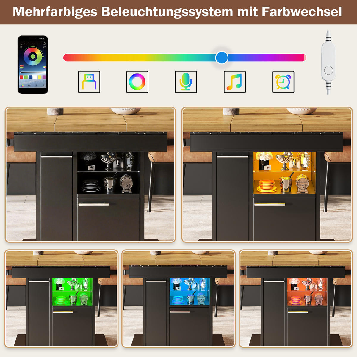 ESSTISCH Ausziehbar Stauraum LED Glasablagen Modern 4 6 Personen - Schwarz, Holzwerkstoff (80/140/77.2cm) - FLIEKS