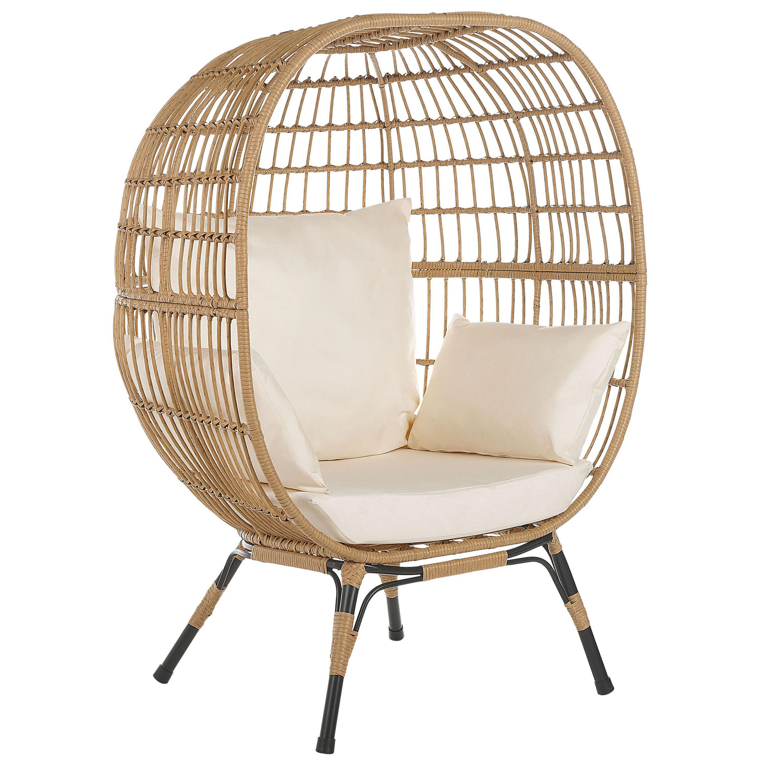 GARTENSESSEL Rattan natürlich Auflagen cremeweiß Veroli - Beige/Schwarz, Kunststoff (107/148/90cm) - Beliani