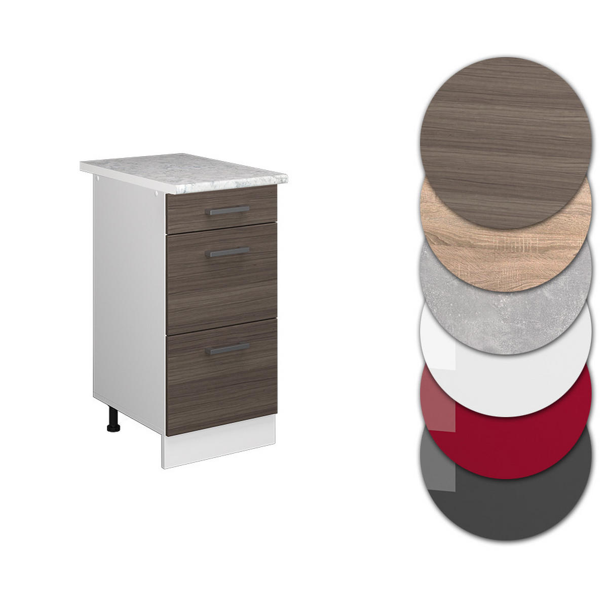 KÜCHENSCHRANK R-Line Grau 40 cm mit Schubladen, AP Marmor - Weiß/Braun, Holzwerkstoff (40/81.6/60cm) - Vicco
