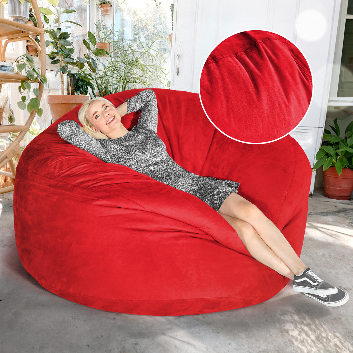 RIESEN-SITZSACK XXL JUMBO Velours 5ft - Rot, Textil (150/120/150cm) - Green Bean
