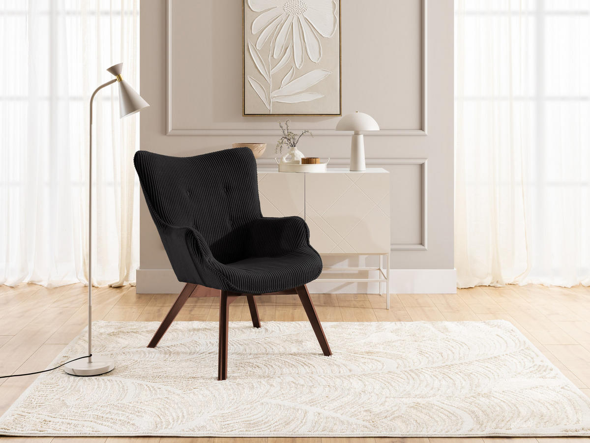 LOUNGESESSEL Lenari Schwarz Cordstoff mit Füßen in Braun - Schwarz/Braun, Holz/Textil (71/96/86cm) - S-Style Möbel