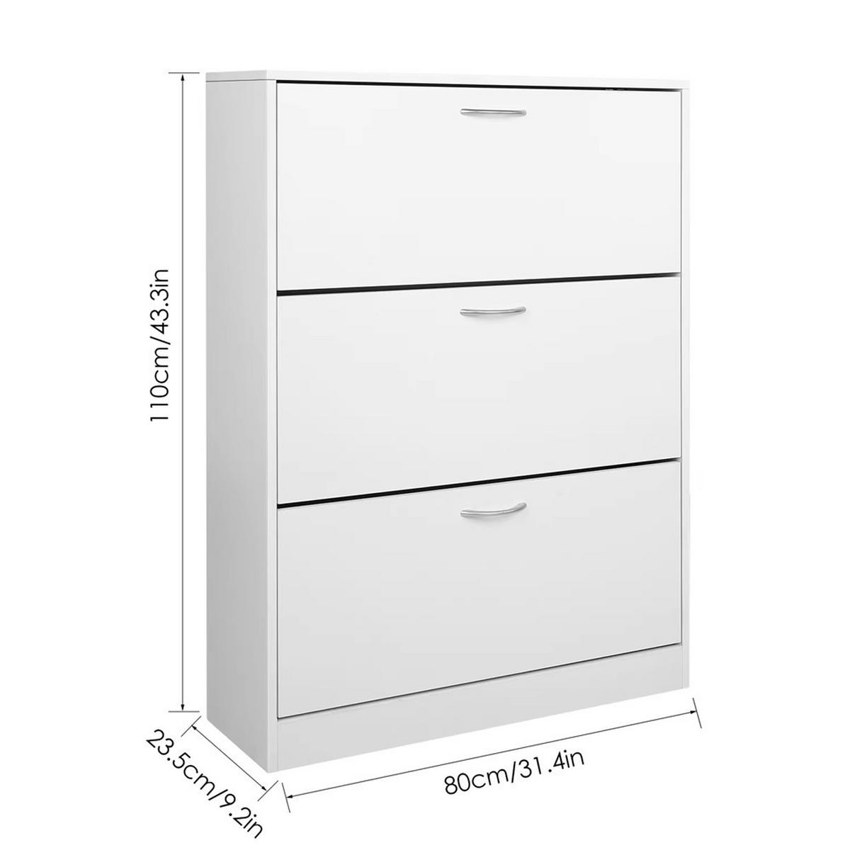 SCHUHSCHRANK 3 Türen Weiß Schuhregal mit Klappen - Weiß, Holz (80/110/23.5cm) - Kaket