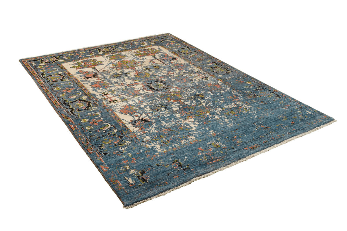 GABBEH-TEPPICH handgeknüpft Rizbaf Blau 205/155 cm Schurwolle - Blau, Textil (155/205cm) - Looma