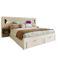 BETTANLAGE mit 2 Nachttischen und 4 Schubladen 180x200 cm Samt Beige - Beige, Metall (180/200cm) - Meubliv