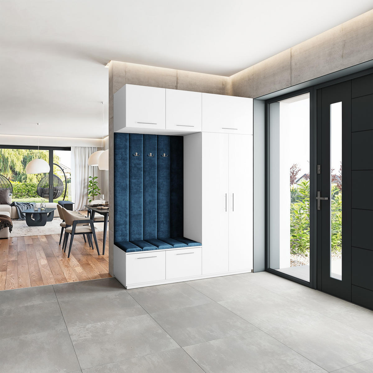 GARDEROBENSCHRANK REMA 180/240/60 cm Modern Garderobe-Set Weiß - Blau/Weiß, Holzwerkstoff (180/240/60cm) - MASSENO