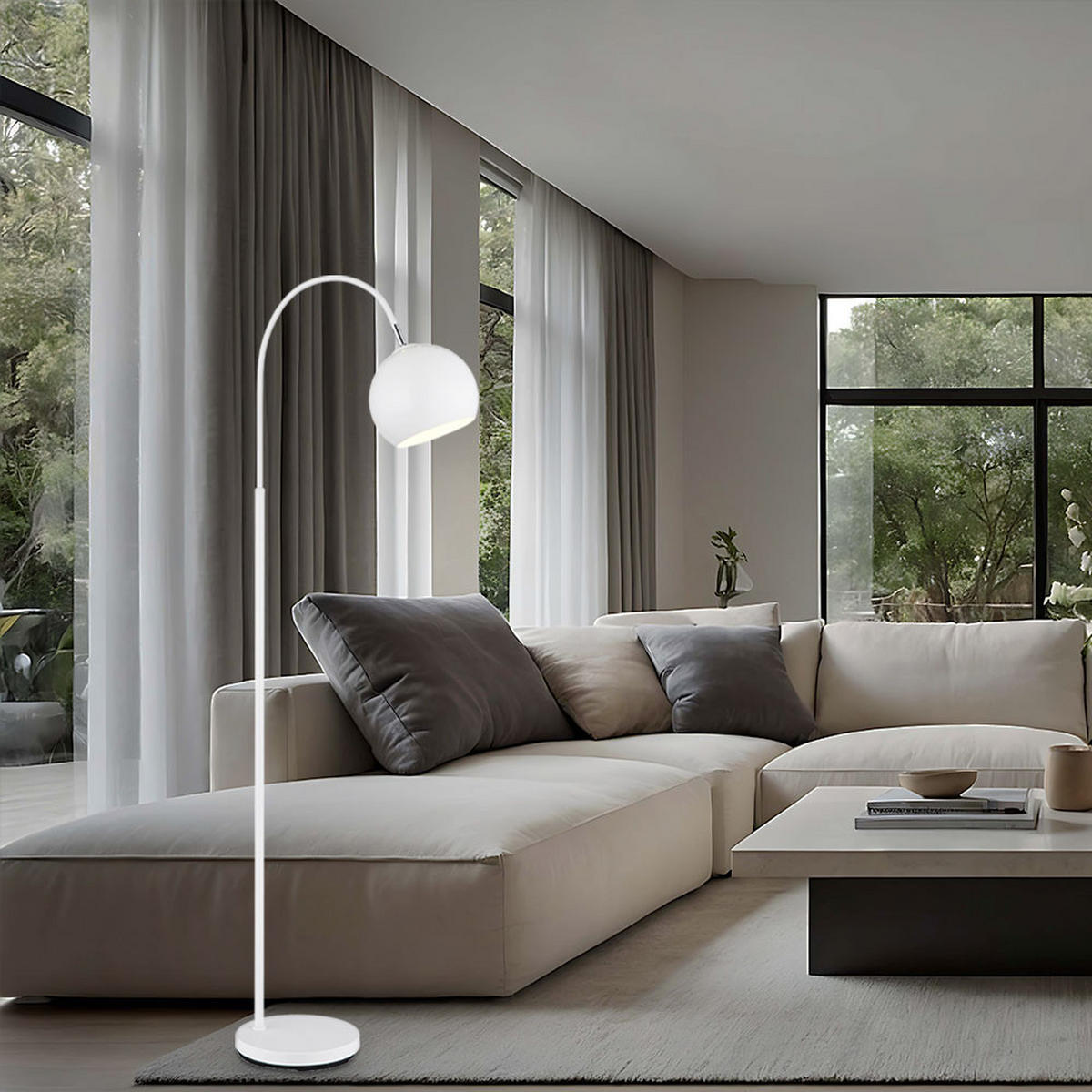 LED STEHLEUCHTE BENNO METALL WEISS, MIT FUSSSCHALTER - Weiß, Metall (46/25/150cm) - Globo Lighting