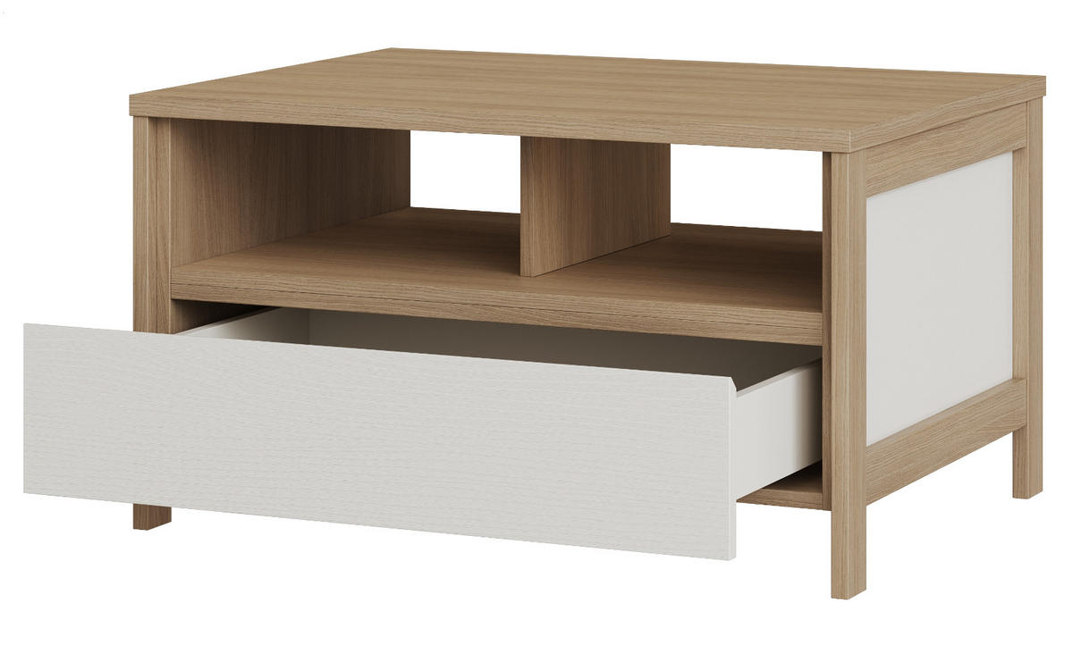 COUCHTISCH in weiß und Eiche Beistelltisch skandinavisch 80 x 60 cm, Soft-Close Finnes - Eichefarben/Weiß, Holzwerkstoff (60/80/46cm) - Furn.Design