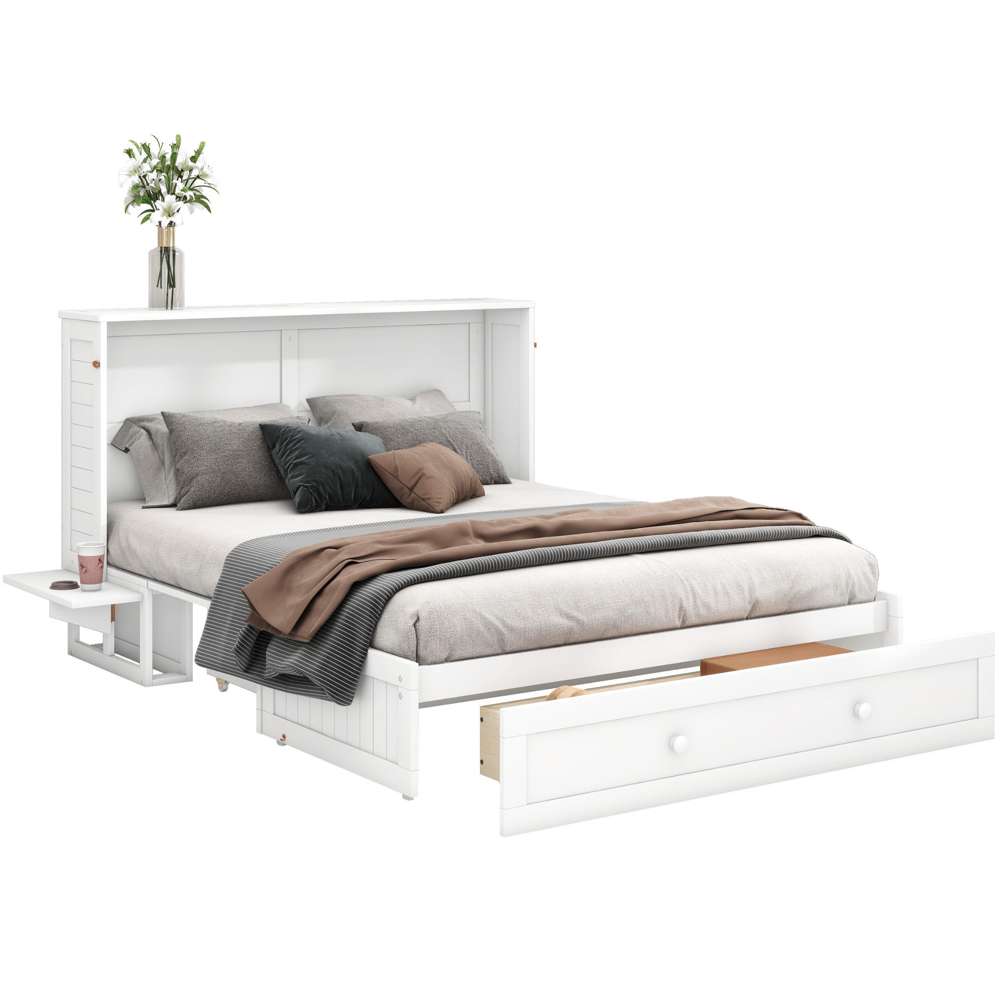 SCHRANKBETT Mobiles 140/200 cm Weiß mit Schublade und Regal - Weiß, Holz (140/200cm) - OKWISH