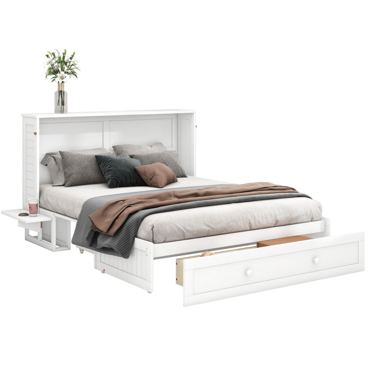 SCHRANKBETT Mobiles 140/200 cm Weiß mit Schublade und Regal - Weiß, Holz (140/200cm) - OKWISH