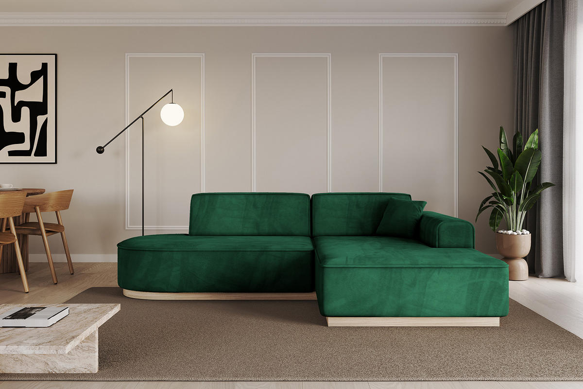 ECKSOFA Ottomane Rechts IREA-L1 - 232x165x80 cm Grün - Dunkelgrün, Holzwerkstoff/Textil (232/165cm) - ALTDECOR