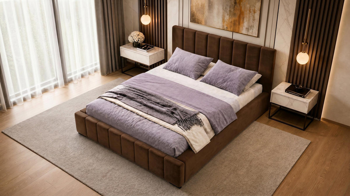 MARPUR Polsterbett NERO 180x200 cm mit Bettkasten und Lattenrost, Dunkelbraun - Chromfarben/Dunkelbraun, Holz/Holzwerkstoff (180/200cm) - Marpur