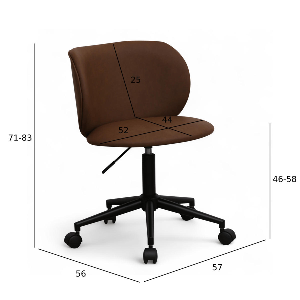 DREHSTUHL höhenverstellbar in Kunstleder Dunkelbraun - Schwarz/Braun, Textil/Metall (57/71/56cm) - Furnhouse