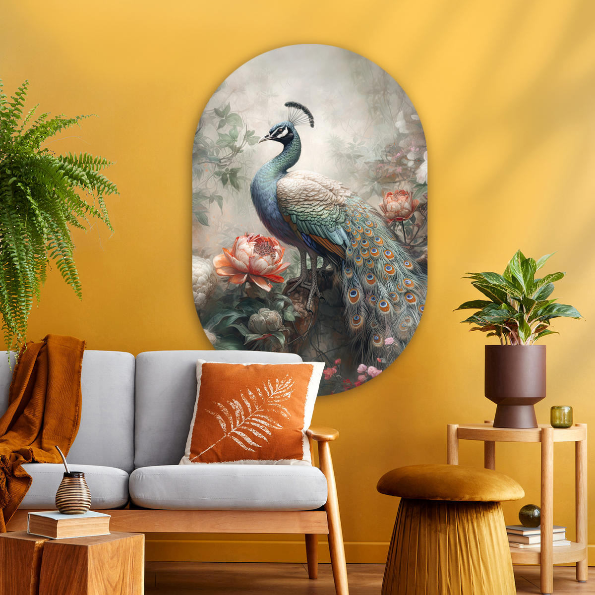 WANDBILD Pfau - Pfauenfedern - Vogel - Dschungel - Blumen 80x120 cm - Smaragdgrün, Kunststoff (80/120cm) - MuchoWow