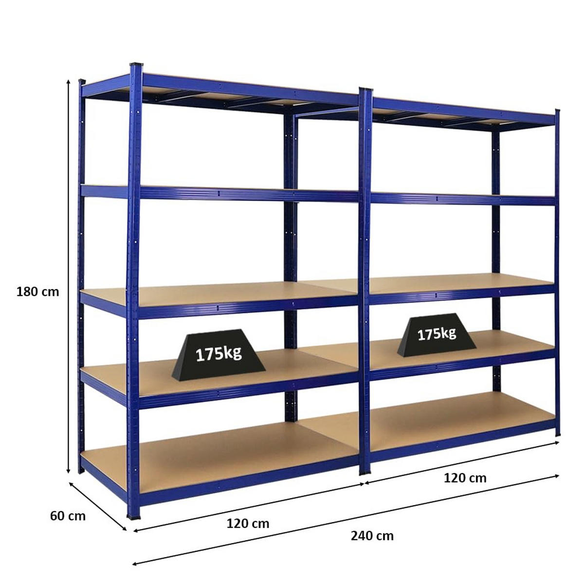 SCHWERLASTREGAL Taurus 2er-Set mit 2x 180x120x60 cm Fachlast 175 kg Blau - Blau, Metall (240/180/60cm) - PROREGAL