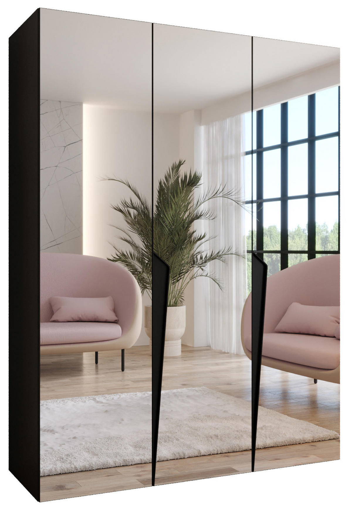 DREHTÜRENSCHRANK 202/150/52 3-türig - Schwarz, Holz/Metall (150/202/52cm) - Abiks Möbel