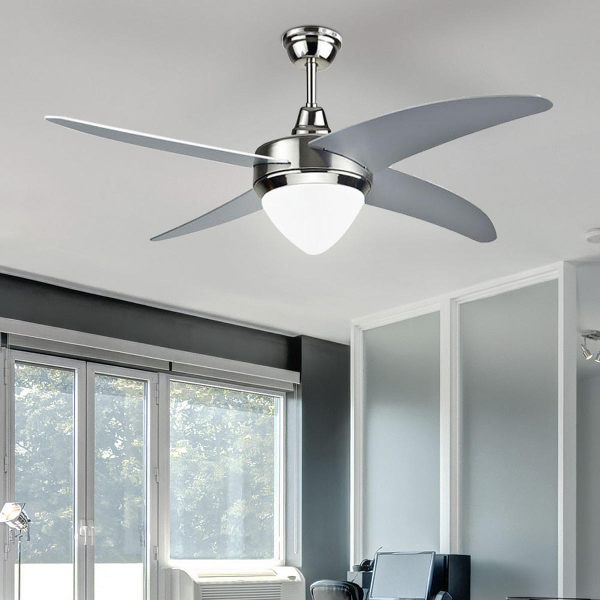 LED DECKENLEUCHTE Deckenventilator Silber - Silberfarben, Glas (106/39/39cm)