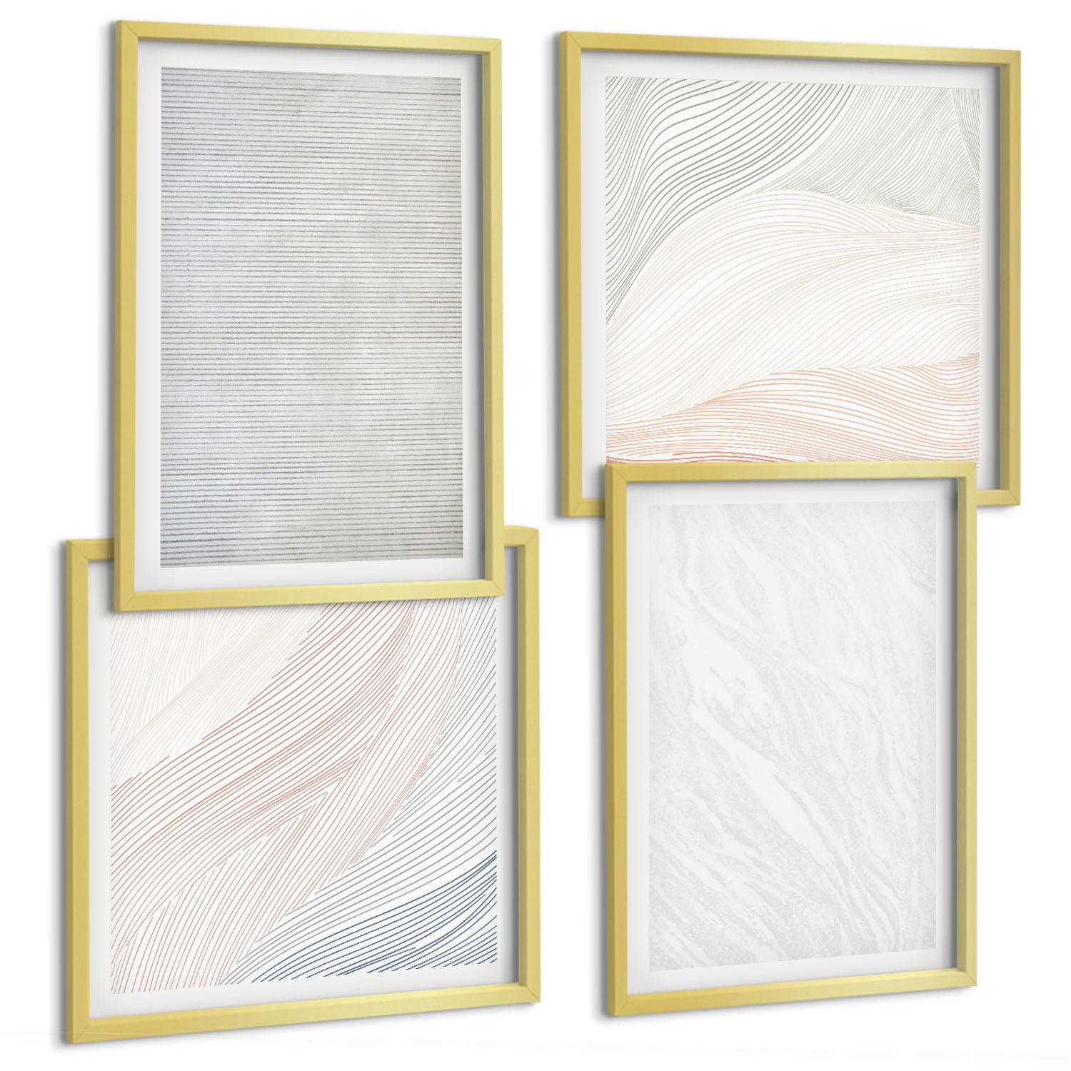 BILDER SET 4er Set - 50x50 cm & 40x60 cm Goldrahmen - Leuchtende Strukturen, Sandmuster - Goldfarben, Kunststoff (50/50cm) - TULUP