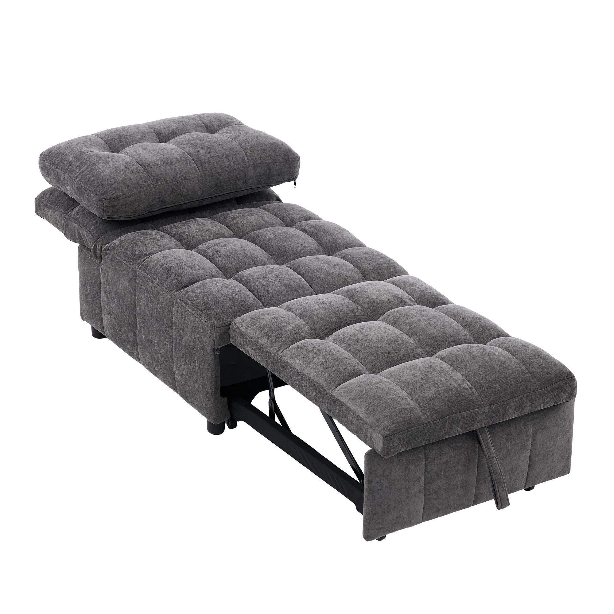 SCHLAFSESSEL, Stoff mit Ausziehfunktion & 3-fach verstellbarer Rückenlehne, 68/95/76 cm, Grau - Grau, Textil (68/76/95cm) - Redom