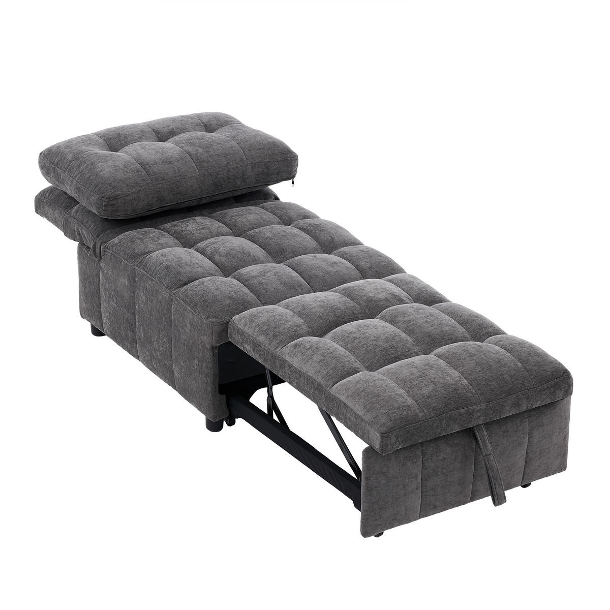 SCHLAFSESSEL, Stoff mit Ausziehfunktion & 3-fach verstellbarer Rückenlehne, 68/95/76 cm, Grau - Grau, Textil (68/76/95cm) - Redom