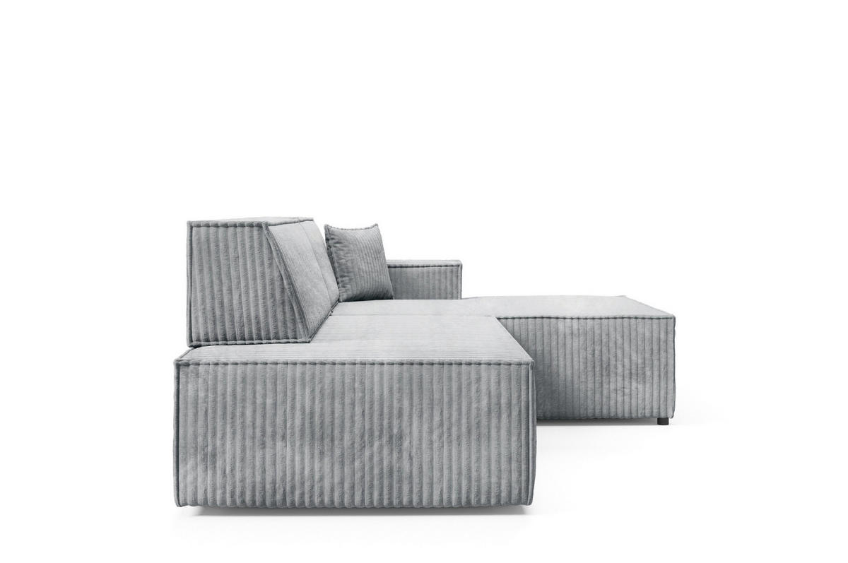 ECKSOFA TESSO R-S Grau Kordstoff mit Schlaffunktion - Grau, Holz (247/170cm) - MASSENO