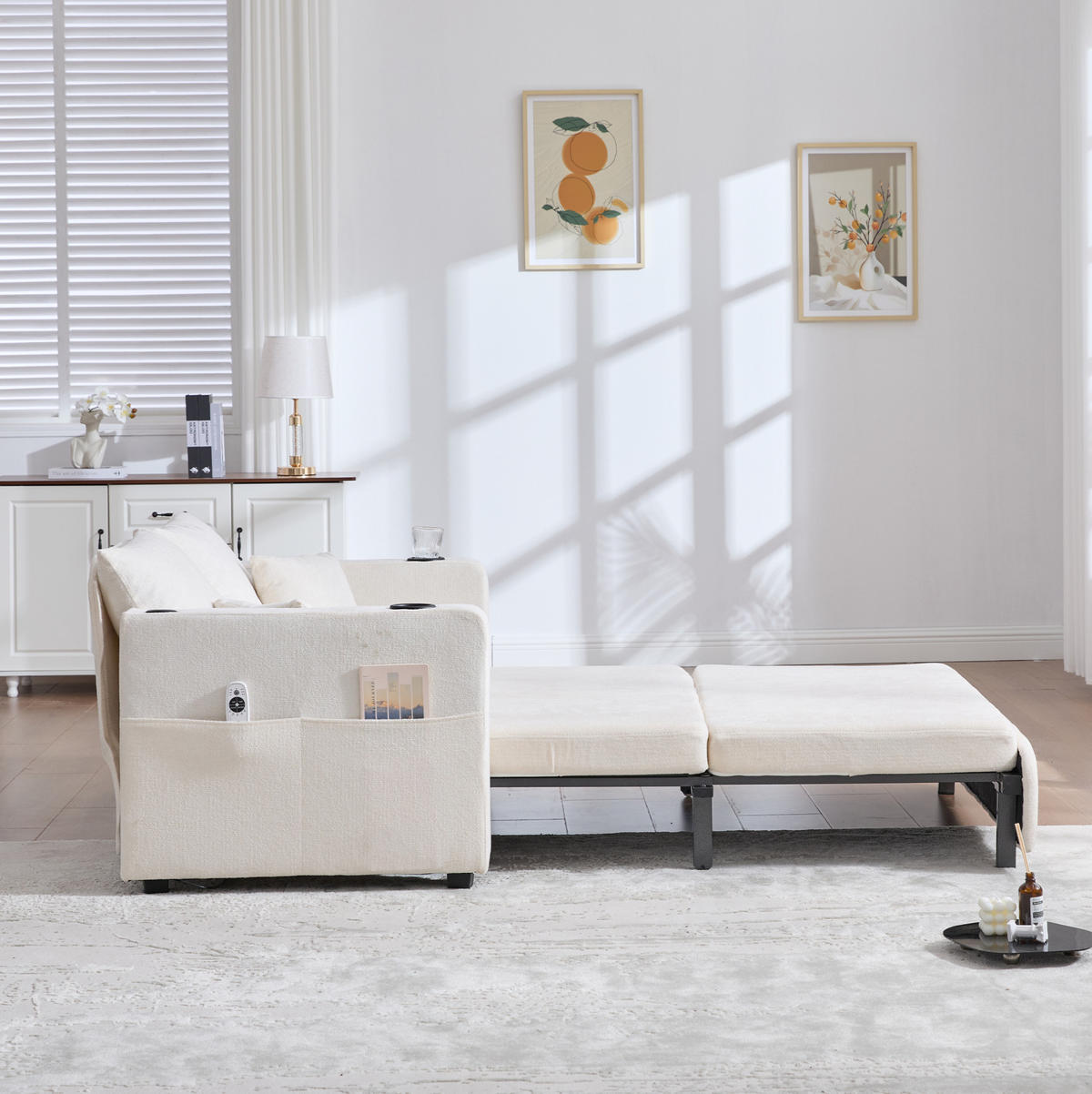 SCHLAFSOFA ausziehbar 139 x 83 cm Chenille Beige - Beige, Holzwerkstoff (139/83/73cm) - Meubliv
