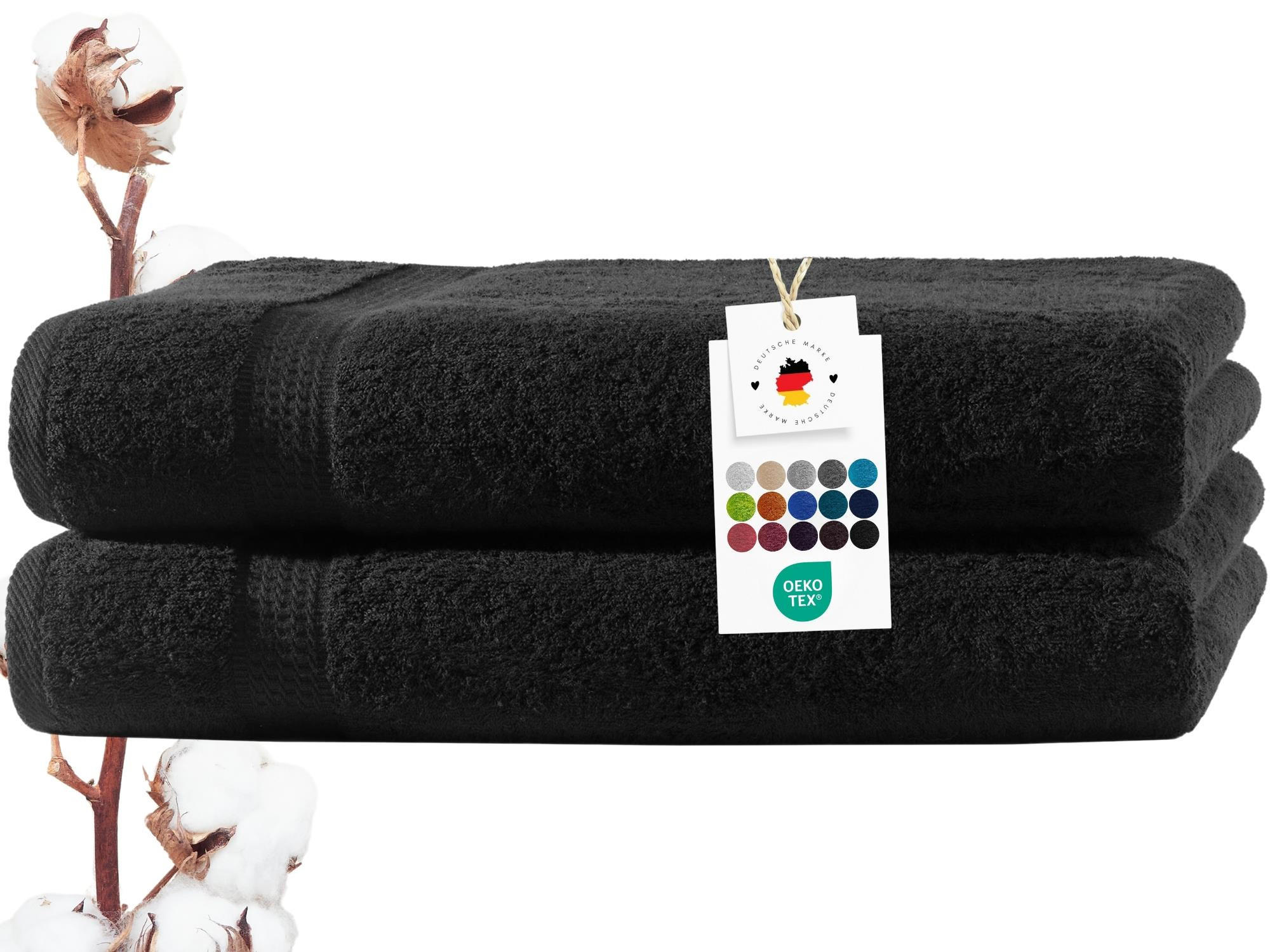 BADETUCH 100x150 cm Frottier Handtücher im 2er Set aus 100% Baumwolle, Schwarz 500g/m2 - Schwarz, Textil (100/150cm) - Carpe Sonno