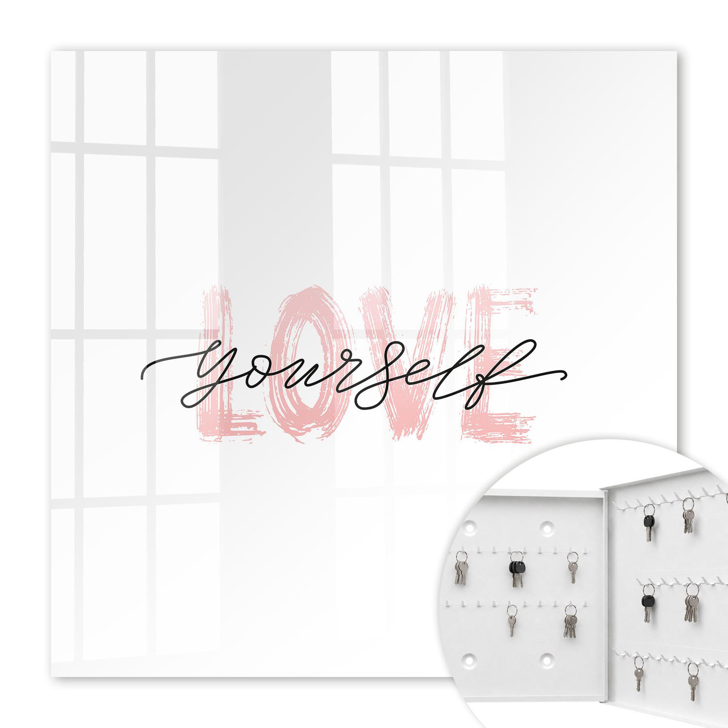 SCHLÜSSELBOX Weiß 30x30 cm – Türöffnung nach rechts - Liebe dich selbst - Weiß, Metall (30/30/5cm) - TULUP