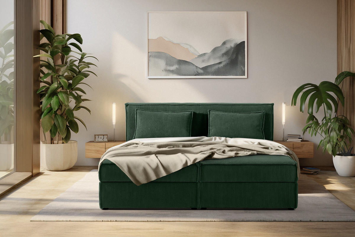 BOXSPRINGBETT ROTI mit Stauraum, dunkelgrün - Dunkelgrün/Schwarz, Holz/Holzwerkstoff (180/200cm) - KONSIMO®