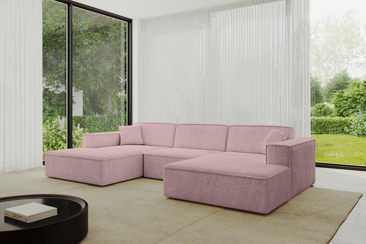 WOHNLANDSCHAFT IREA-U1-v4 - 297x165x72,5 cm Rosa - Rosa, Holzwerkstoff/Textil (297/72/165cm) - ALTDECOR