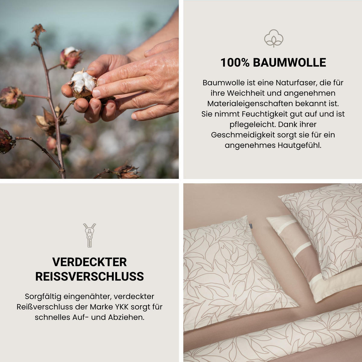 BETTWÄSCHESET Brody - Feinbiber - 2-teilig - 135x200 cm - Taupe - Taupe, Textil (135/200cm) - SCHIESSER