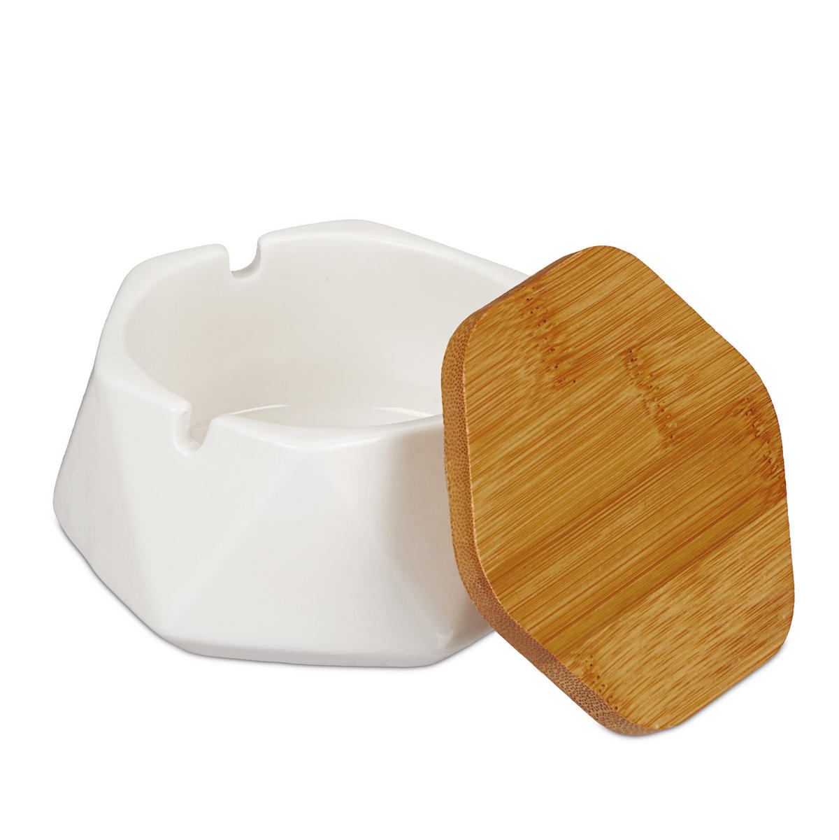 ASCHENBECHER - Weiß, Keramik/Holz (10.5cm) - Relaxdays