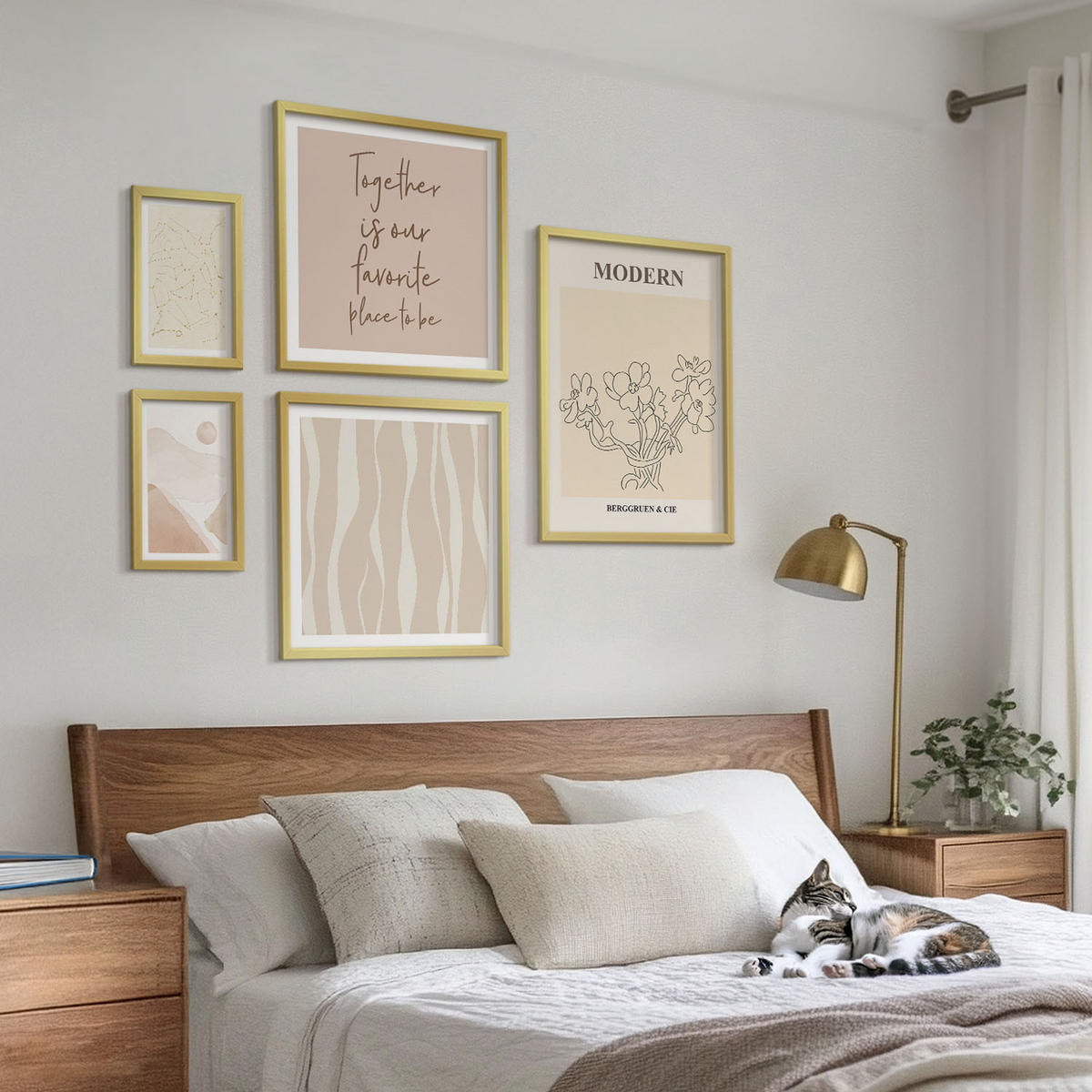 BILDER SET 5er Set - 50x50 cm & 20x30 cm & 40x60 cm Goldrahmen - Abstrakte Formen und Farben - Goldfarben, Kunststoff (40/60cm) - TULUP