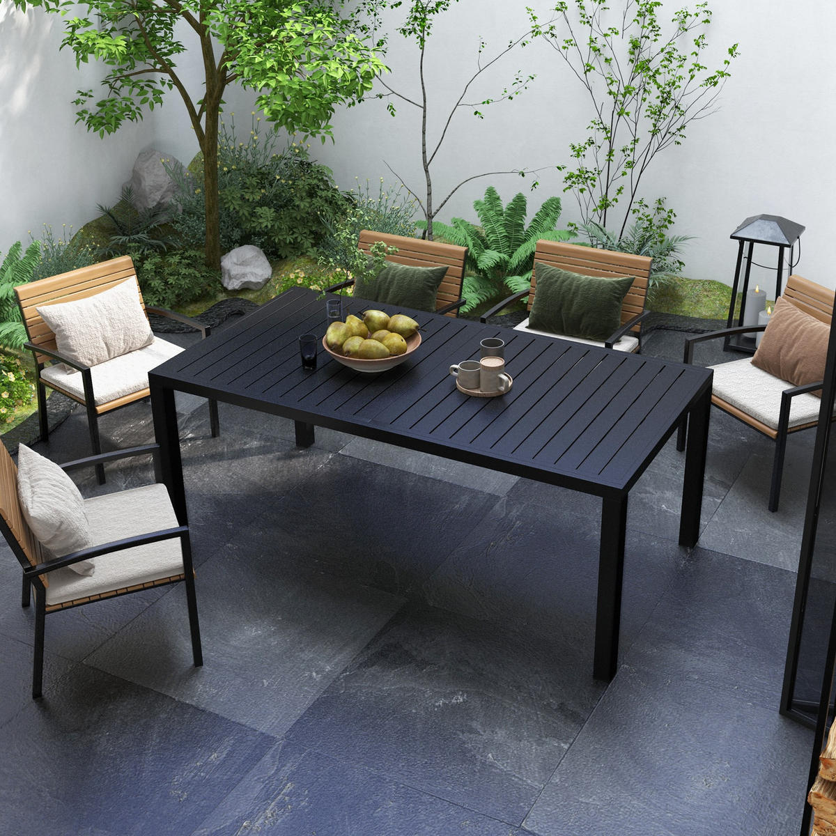 GARTENTISCH DE-14096 Aluminium, 180/240 cm Schwarz - Schwarz, Metall (240/94/73cm) - ComfortXL