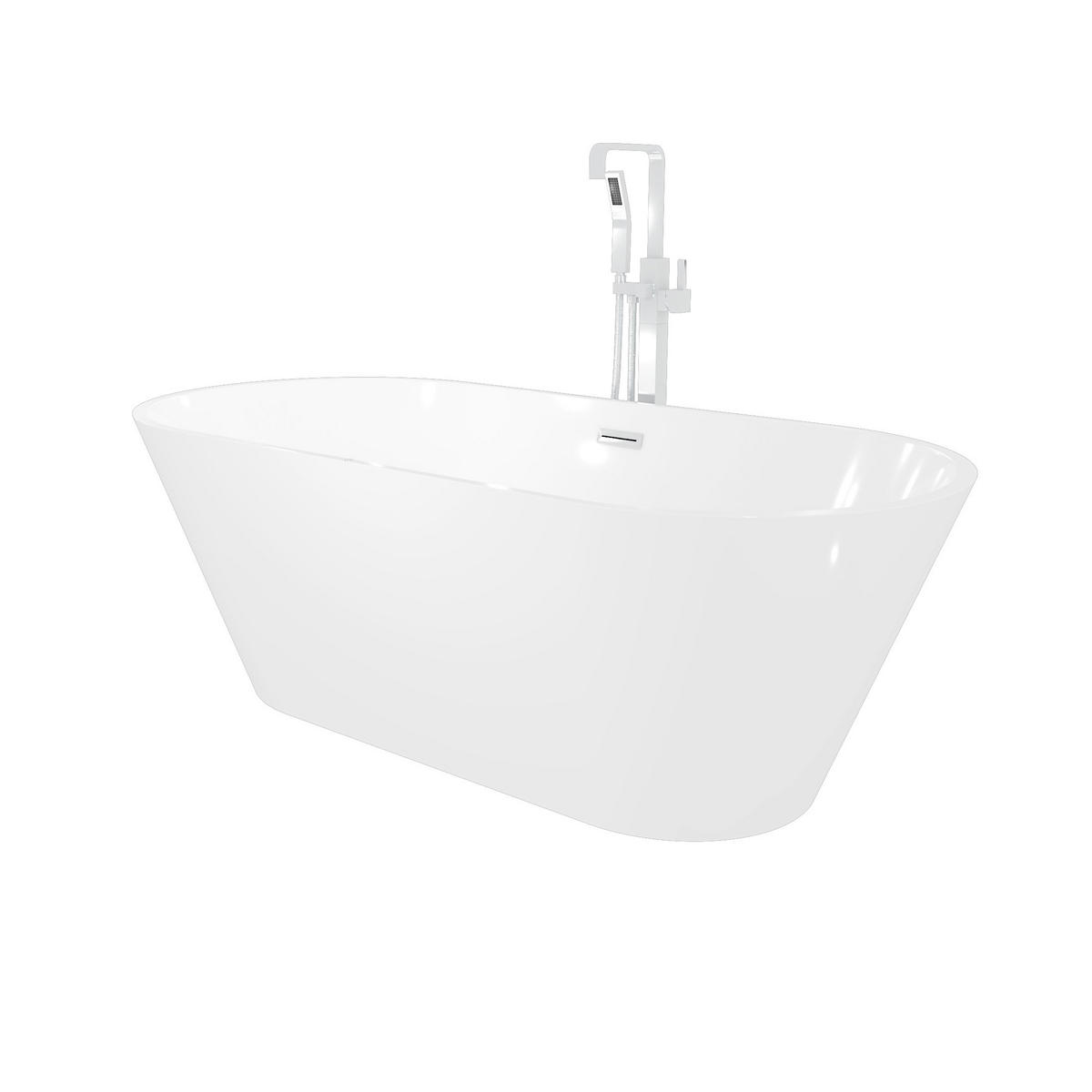 FREISTEHENDE Badewanne Wanne F11 170x80cm Luftmassage Armatur AF05 - Weiß, Glas/Kunststoff (80/58/170cm) - AcquaVapore by Sandra Jentho