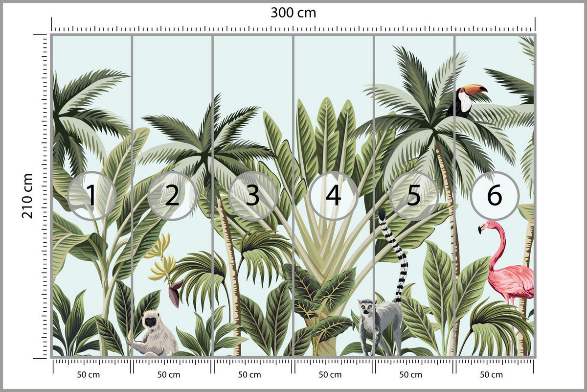 FOTOTAPETE für Schlafzimmer Exotische Tiere Dschungel Flamingo 300x210 - Schwarz/Weiß, Papier (300/210cm) - Muralo