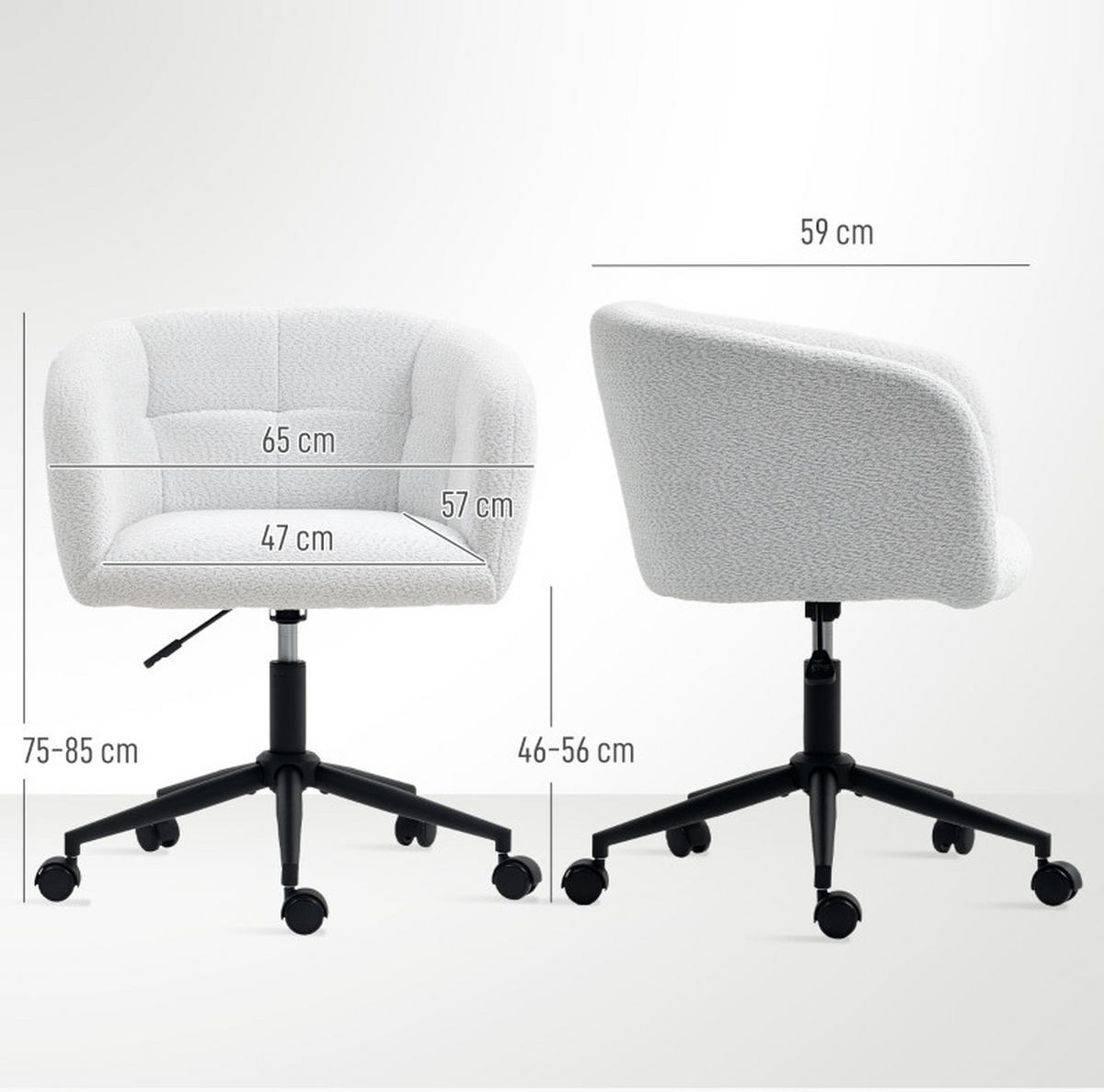 DREHSTUHL 65/59/75-85 cm in Cremeweiß mit Rollen und Höhenverstellung - Creme, Kunststoff (59/85/65cm) - Flora Grace