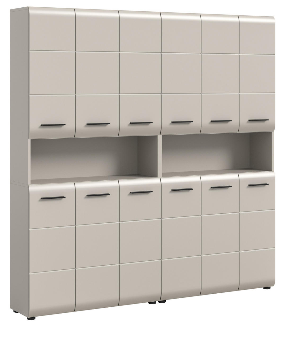 HOCHSCHRANK Kaschmir 180 x 185 cm, Badezimmer Schrank XXXL mit 26 Fächern - Kaschmir/Schwarz, Holzwerkstoff/Kunststoff (180/185/30cm) - Inn.Furn