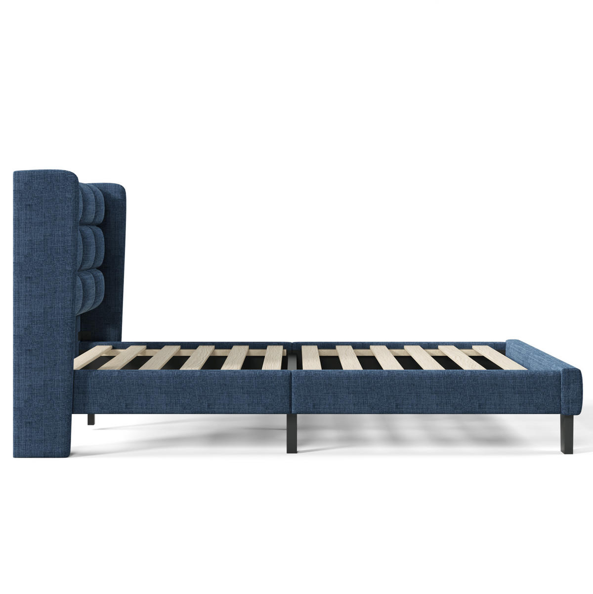 POLSTERBETT 90/200 cm Blau aus Leinen mit Lattenrost und gepolstertem Kopfteil - Blau, Textil (90/200cm) - OKWISH