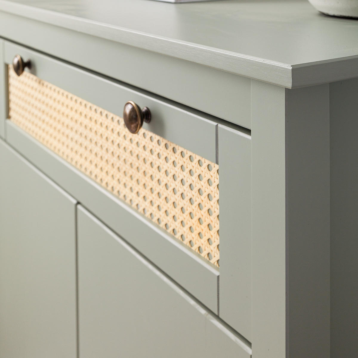 KOMMODE - Kiefer massiv / Wiener Geflecht - Olivgrün, Holz (75/90/40cm) - home24