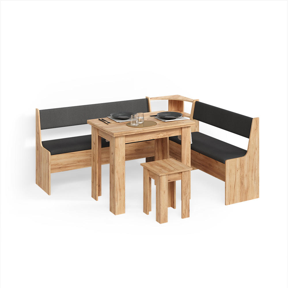 ECKBANKGRUPPE Tiberio Goldkraft Eiche 180 x 150 cm mit Tisch - Honigeiche, Holzwerkstoff (180/80/150cm) - Livinity®