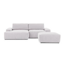 ECKSOFA inkl. Hocker Lennon aus Greige Strukturstoff mit Schlaffunktion und Bettkasten - Greige/Schwarz, Holz/Kunststoff (137/264cm) - S-Style