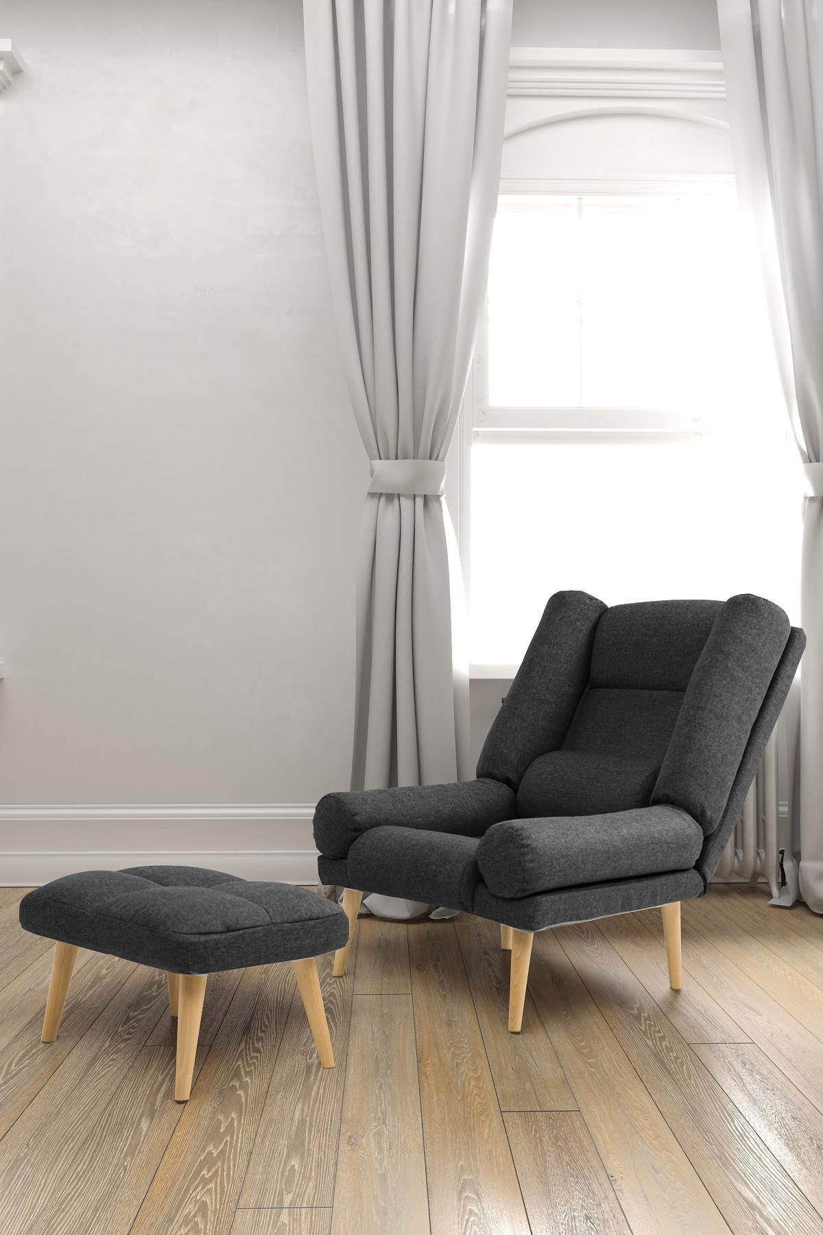 SESSEL Lola mit Fußhocker Rückenlehne 5-stufig einstellbar, grau - Grau, Holz/Kunststoff (75/100/60cm) - Margaret Hadas24
